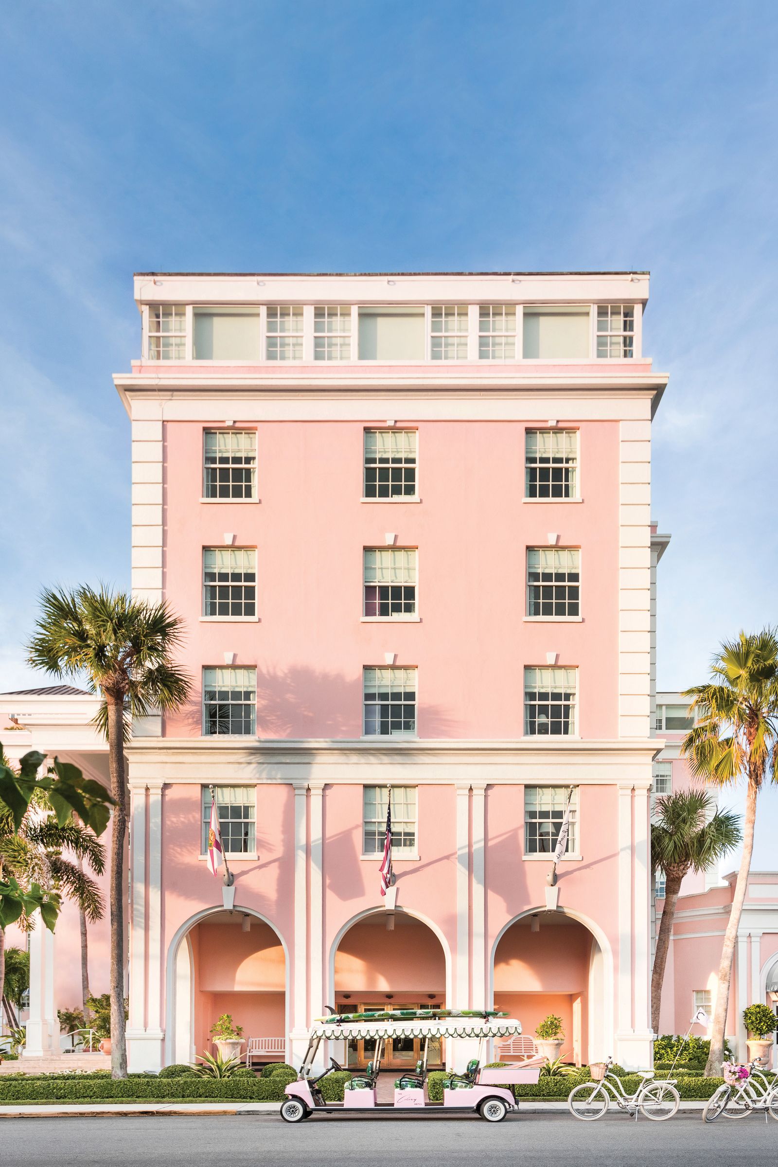 The pink paradise of The Colony Hotel has been masterfully refreshed with playfulyetelevated design details.