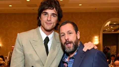 Getty Images Jacob Elordi and Adam Sandler attends the AFI Awards at Four Seasons Hotel Los Angeles at Beverly Hills on January 09, 2026 in Los Angeles, California.