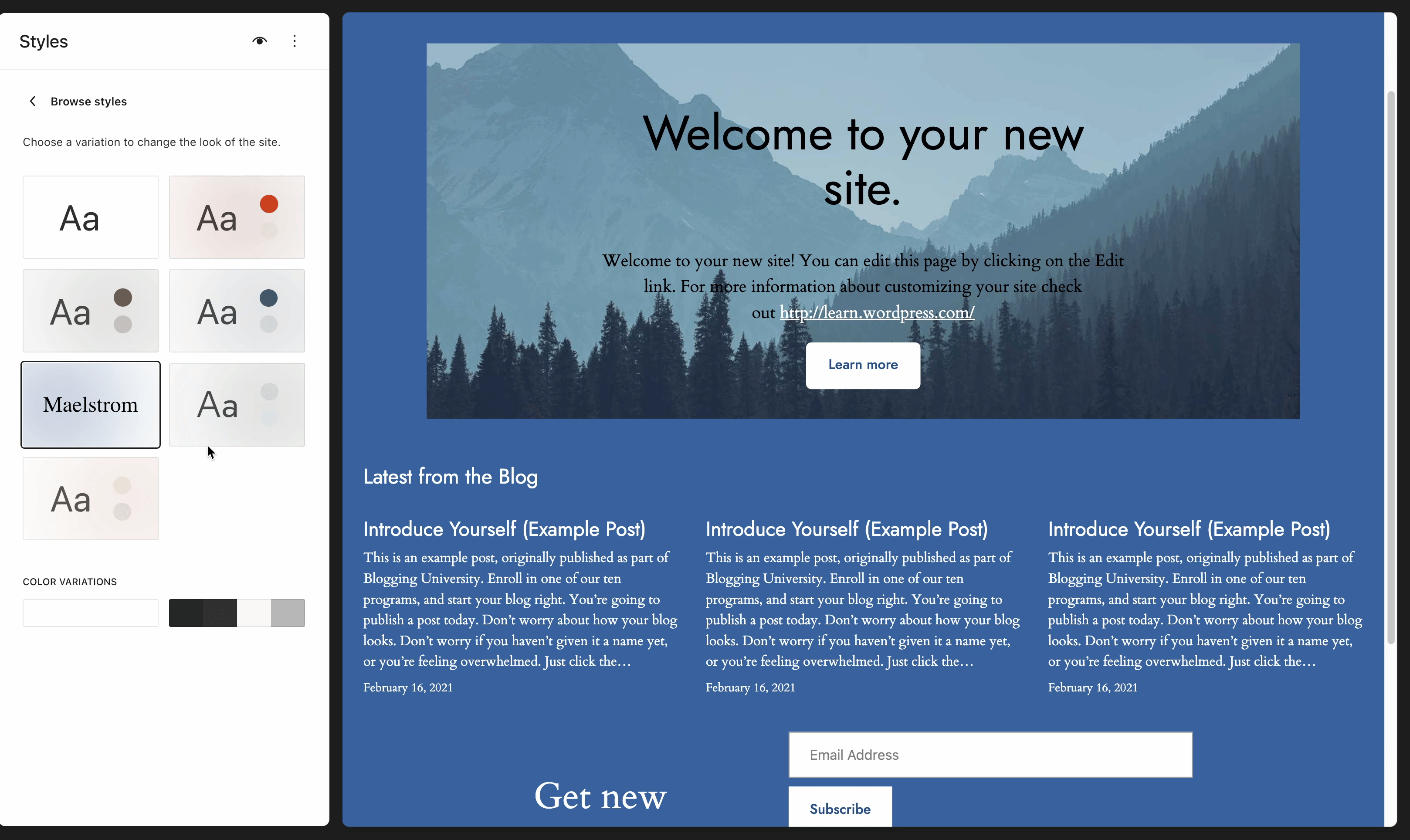 Animated GIF demonstrating Twenty Twenty-Four Theme Styles.