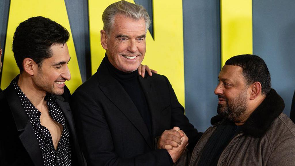 Amir El-Masry, Pierce Brosnan and Prince Naseem Hamed attend the "Giant" UK Gala Screening