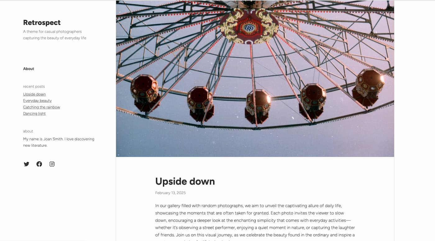 Retrospect WordPress Theme Homepage Design