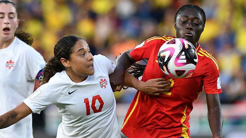 Smith plays for Canada v Spain in the U20 World Cup