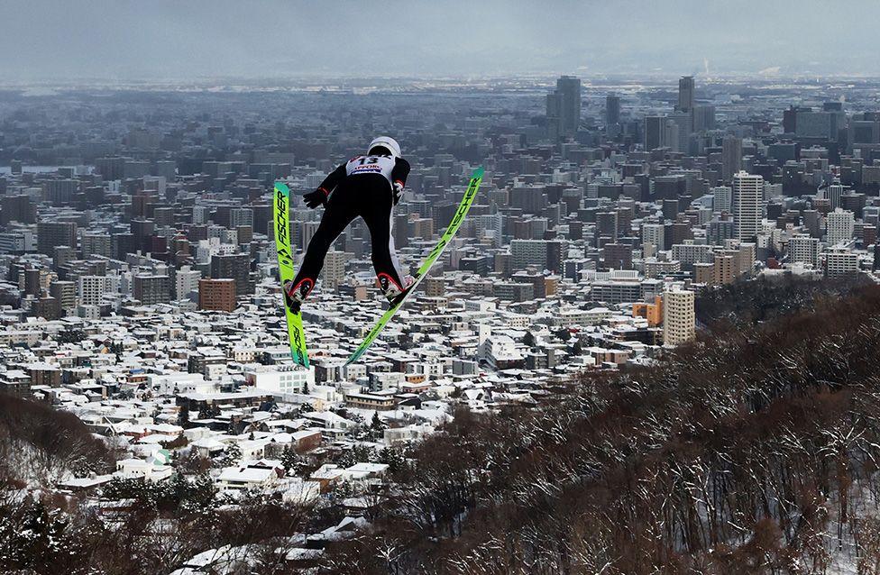 Slovakia's Kira Maria Kapustikova practises at the Women's World Cup Ski Jumping event in Sapporo, Japan. Photo by Yong Teck Lim