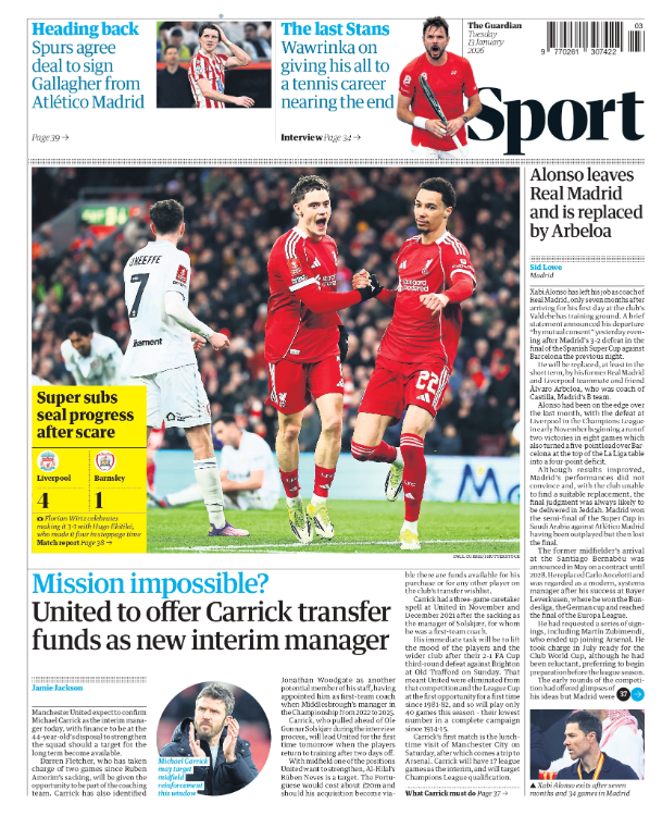 The back page of the Guardian