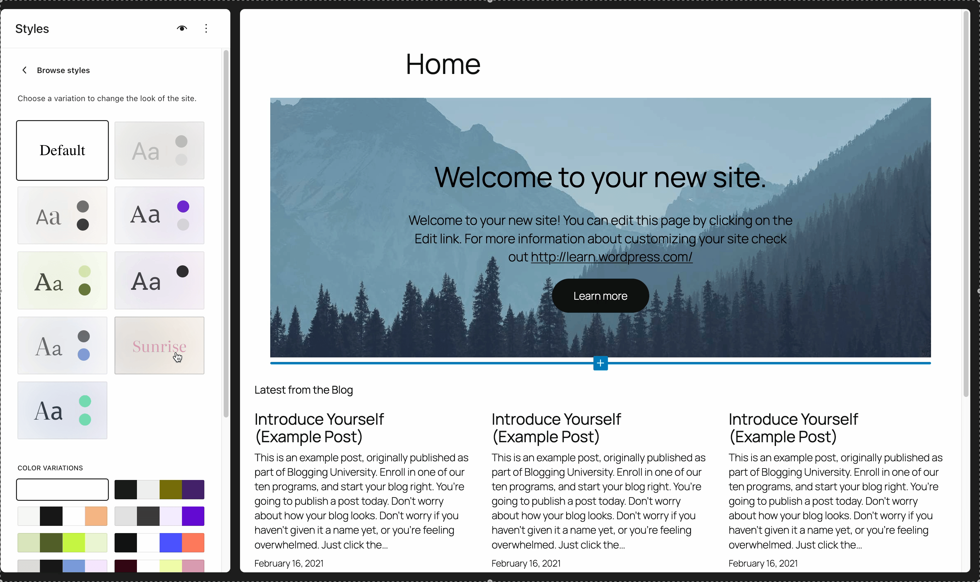 Animated GIF demonstrating Twenty Twenty-Five Theme Styles.