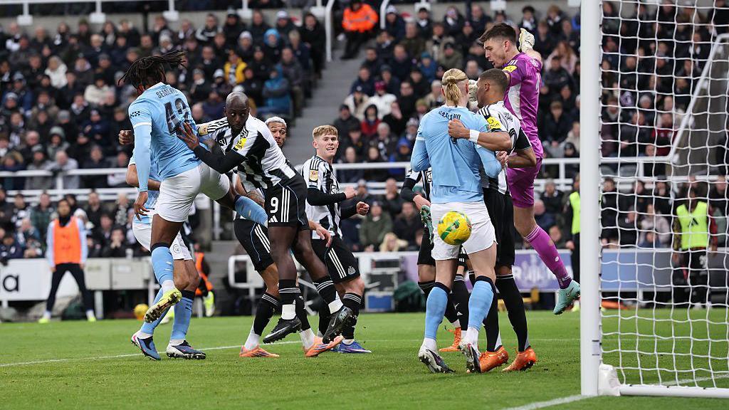 Antoine Semenyo of Manchester City scores a goal that is later ruled out by VAR