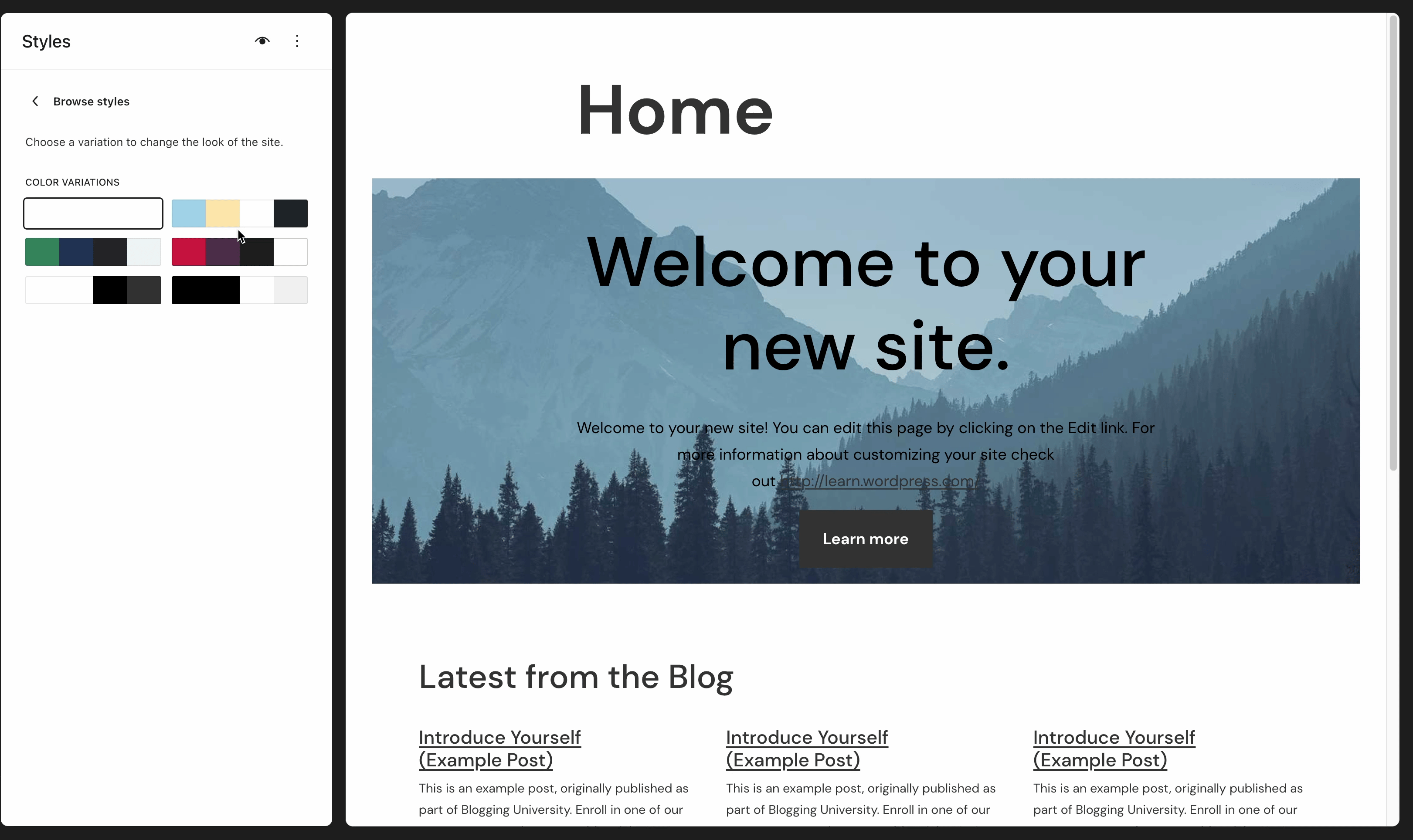 Animated GIF showing the Zoologist Theme Styles