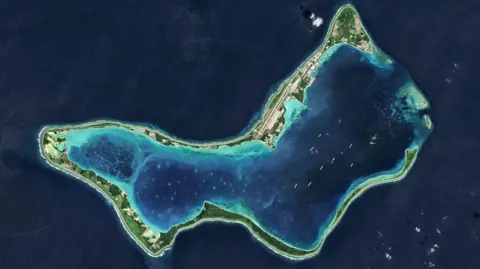 Getty Images An aerial shot of Diego Garcia, the largest island in the Chagos archipelago.