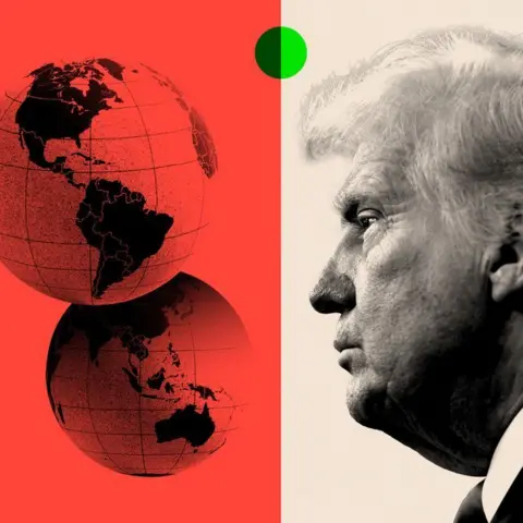 BBC Donald Trump is seen in profile next to two globes