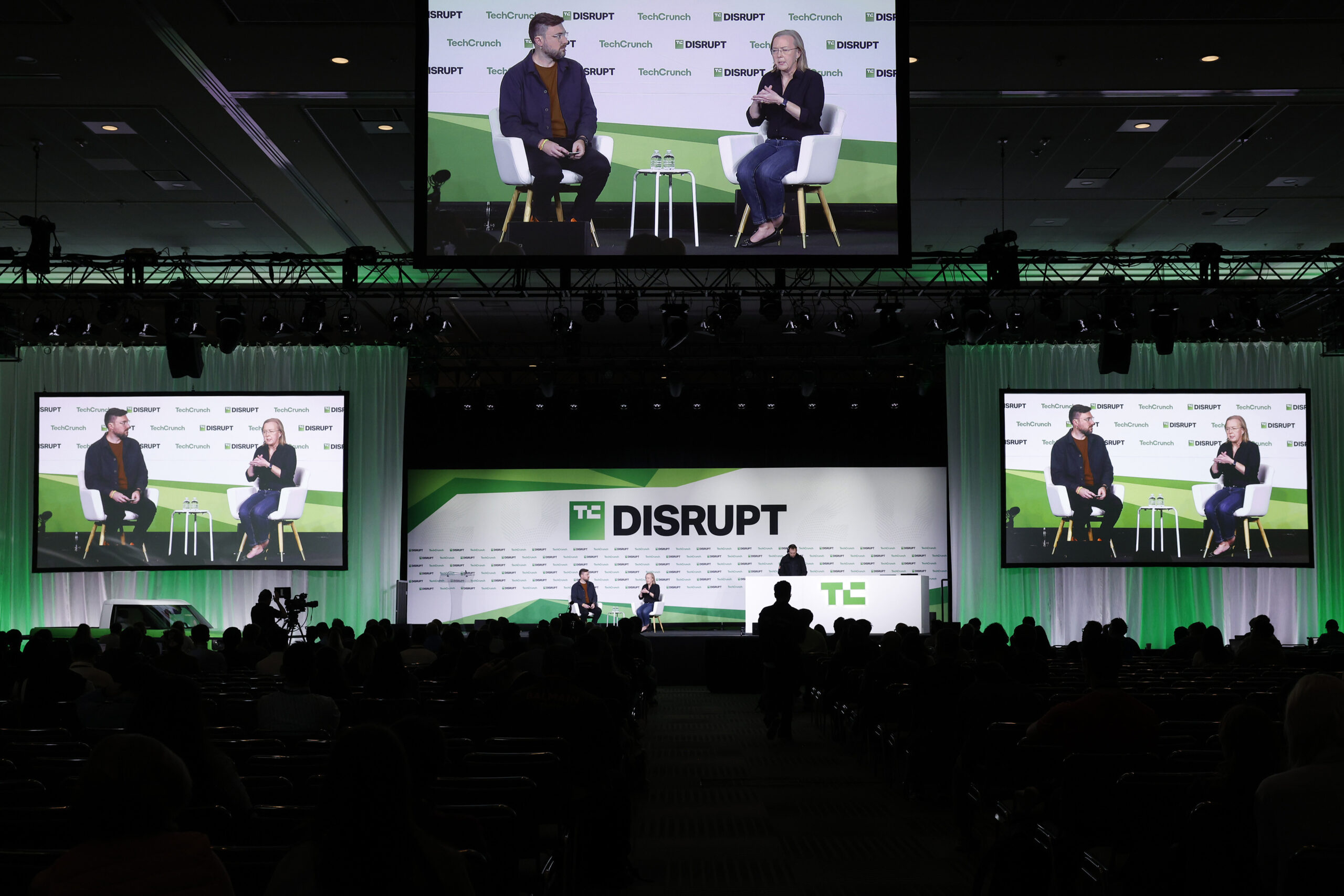 Sean O'Kane and Chris Barman, CEO, Slate Auto, speak onstage during day two of TechCrunch Disrupt 2025 at Moscone Center on October 28, 2025 in San Francisco, California