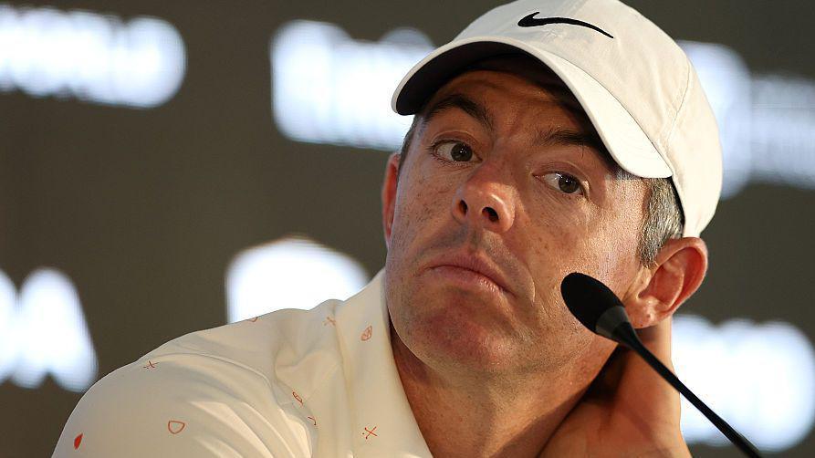 Rory McIlroy at a news conference prior to the Hero Dubai Desert Classic at Emirates Golf Club in January 2026