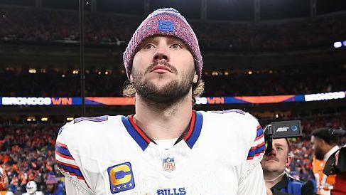 Josh Allen looking disappointed after the Buffalo Bills lose to the Denver Broncos in the NFL play-offs in 2026