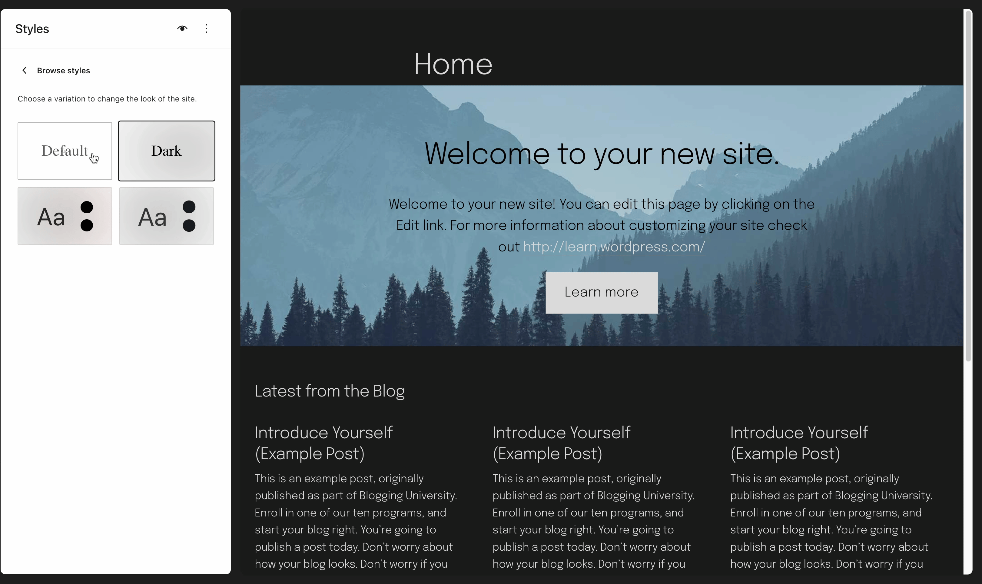 Animated GIF demonstrating Fewer Theme Styles