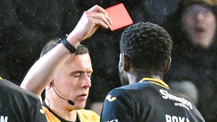 Livingston striker Jeremy Bokila was sent off at Pittodrie