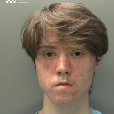 PA Media Mckenzie Morgan's mugshot. He is wearing a blue t shirt. It is a head shot.