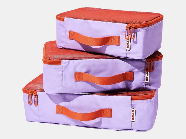 3 purple and red packing cubes