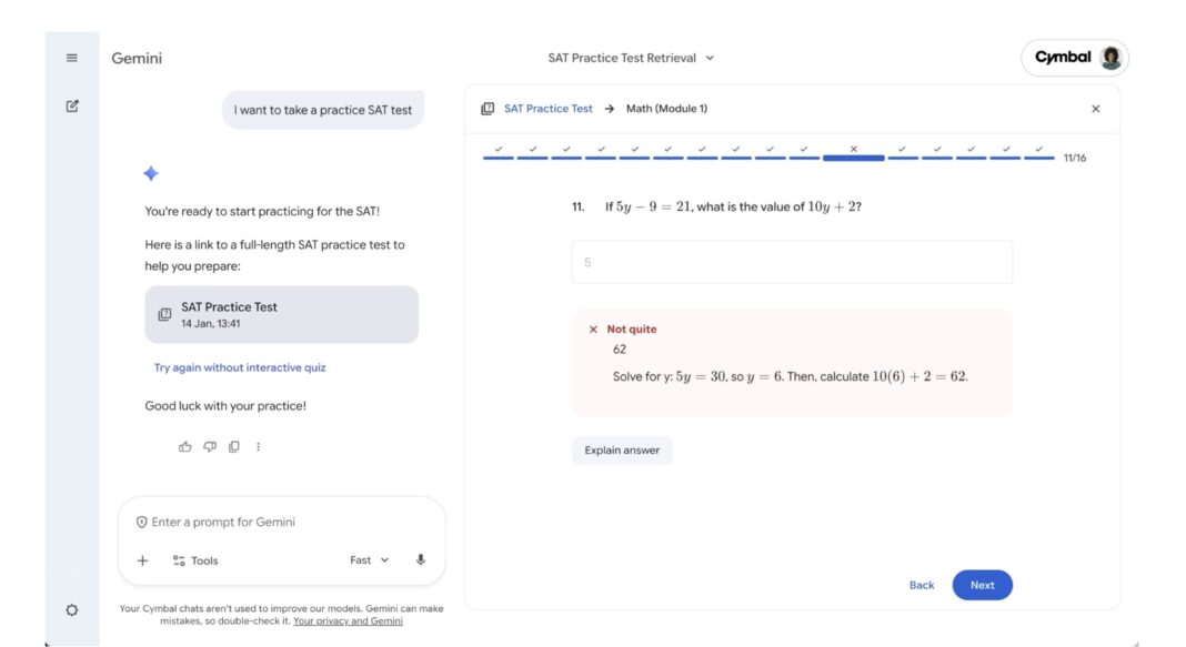 Google now offers free SAT practice exams, powered by Gemini
