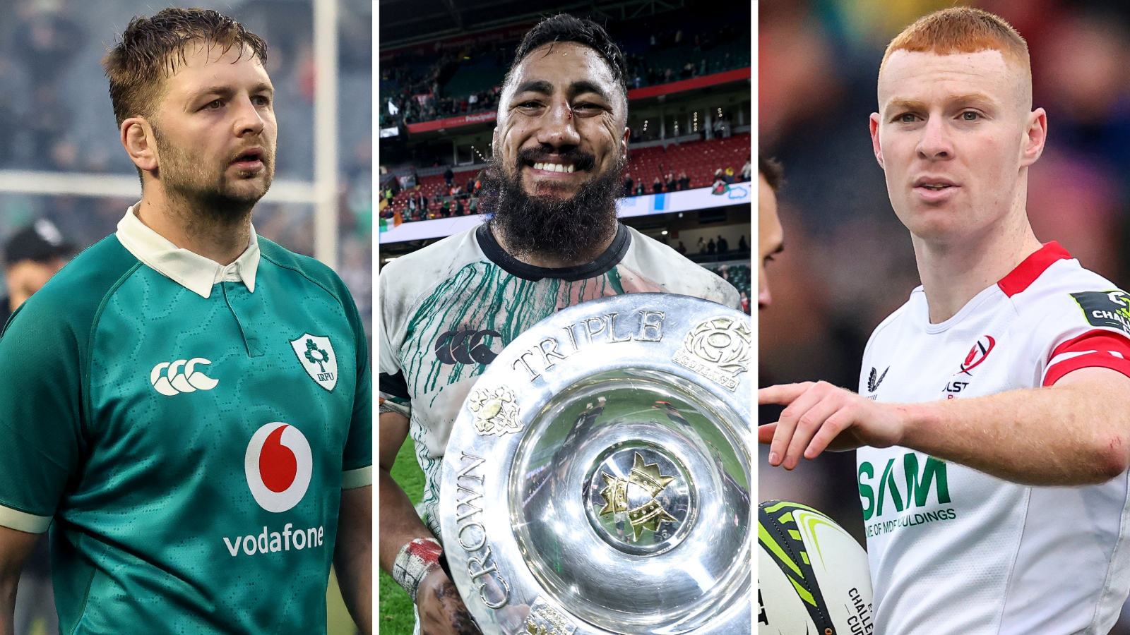 Iain Henderson, Bundee Aki and Nathan Doak