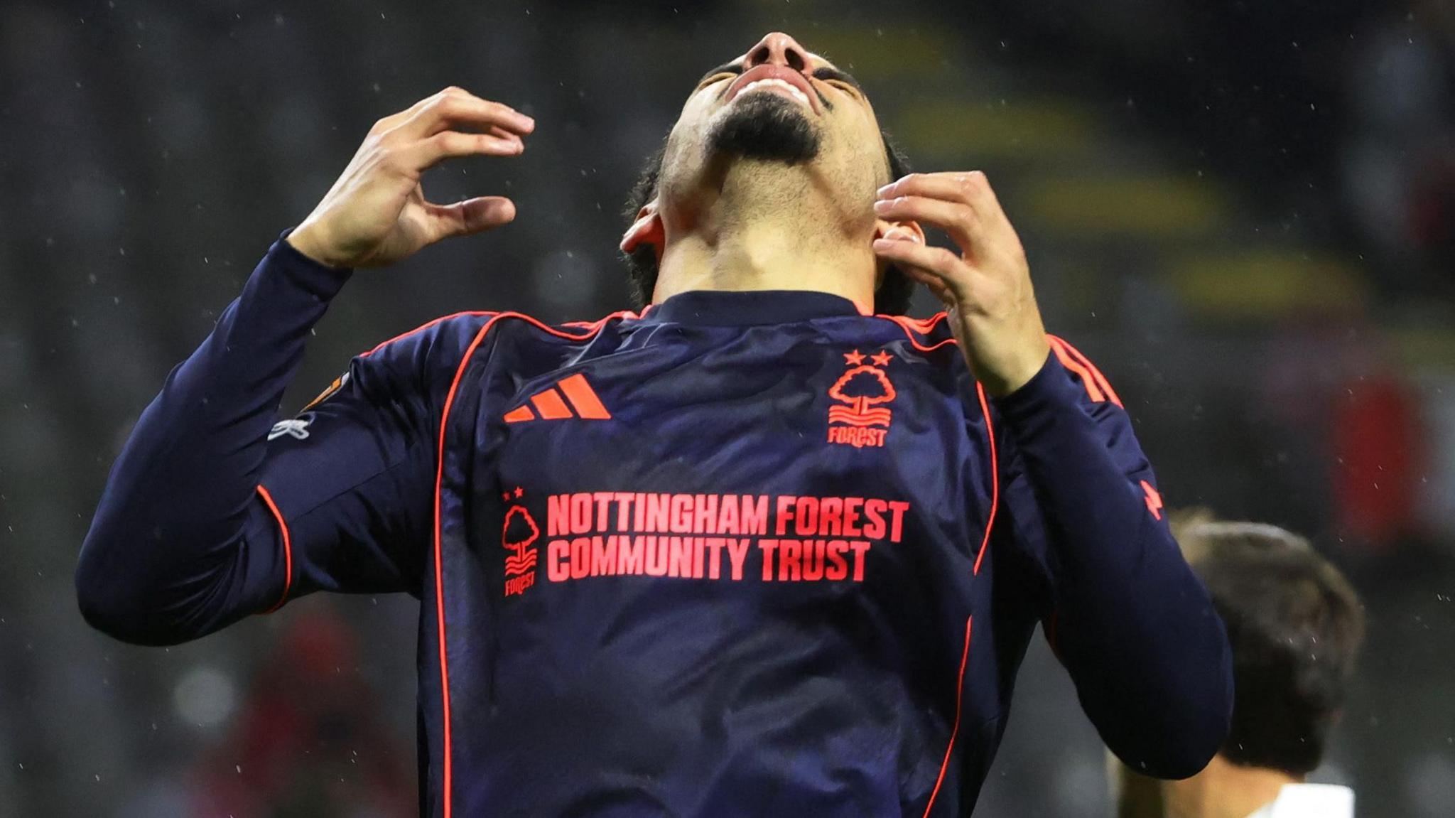Nottingham Forest's Morgan Gibbs-White reacts to missing a penalty against Braga