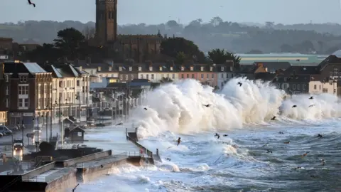 Penzance Council Waves battering the coast in Penzance.