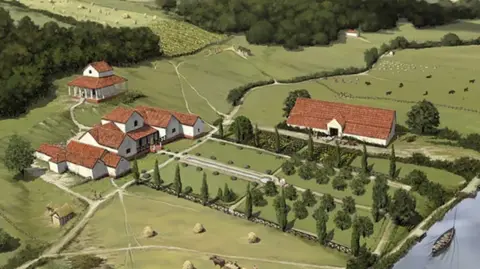 Peter Urmston/English Heritage Reconstruction drawing by Peter Urmston of Lullingstone Roman Villa, Kent, in the late 4th Century