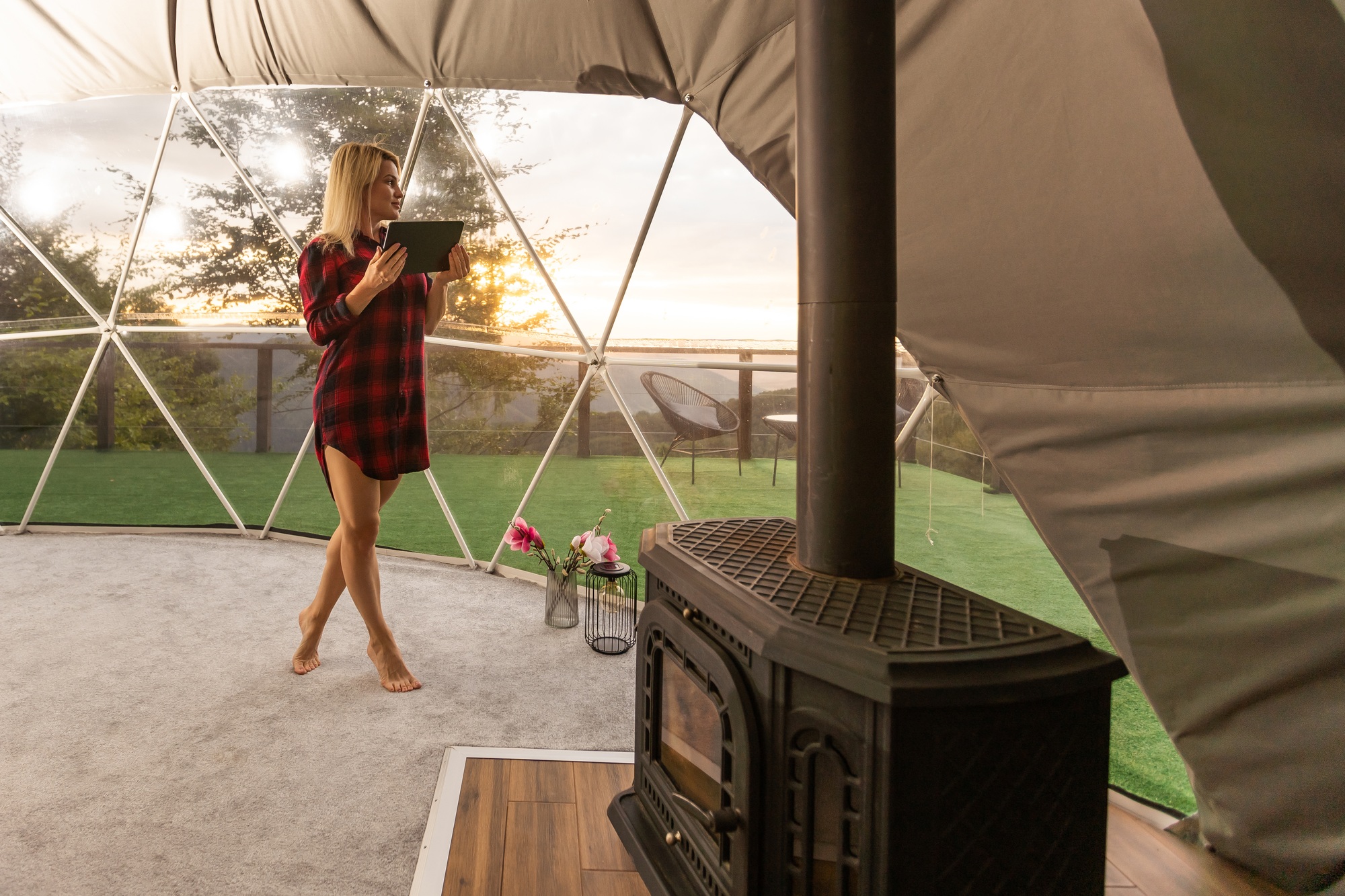 Chilling gorgeous freelancer at home doing online shopping, so comfortable, design interior indoors