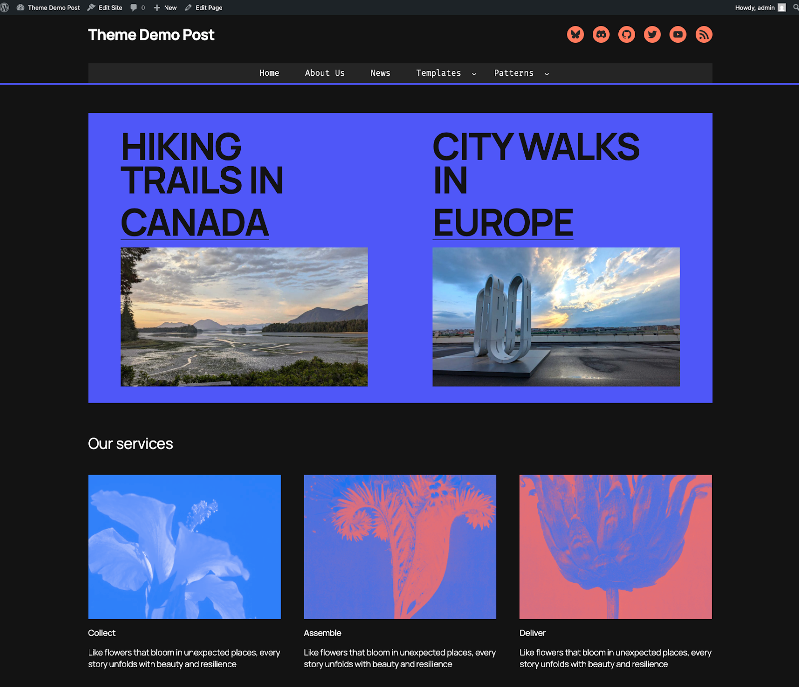 A travel blog demo homepage.