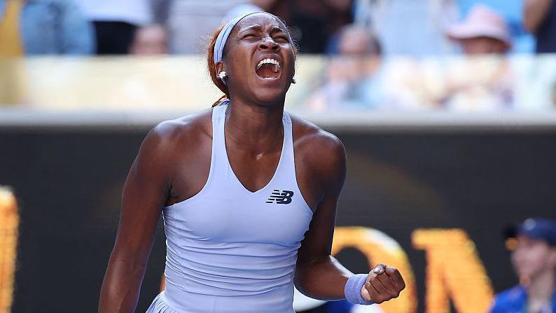 Coco Gauff celebrates victory over Czech Republic's Karolina Muchova