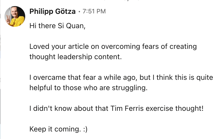 DM from someone saying they enjoyed my content