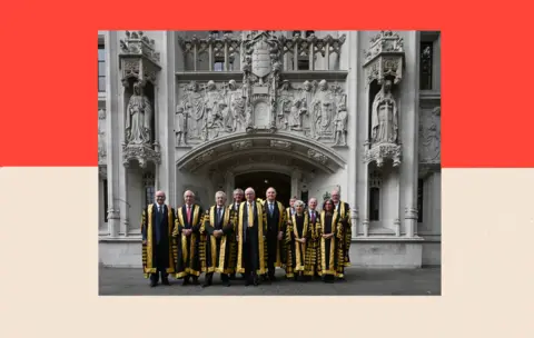 The Supreme Court justices pictured outside the court dressed in their robes
