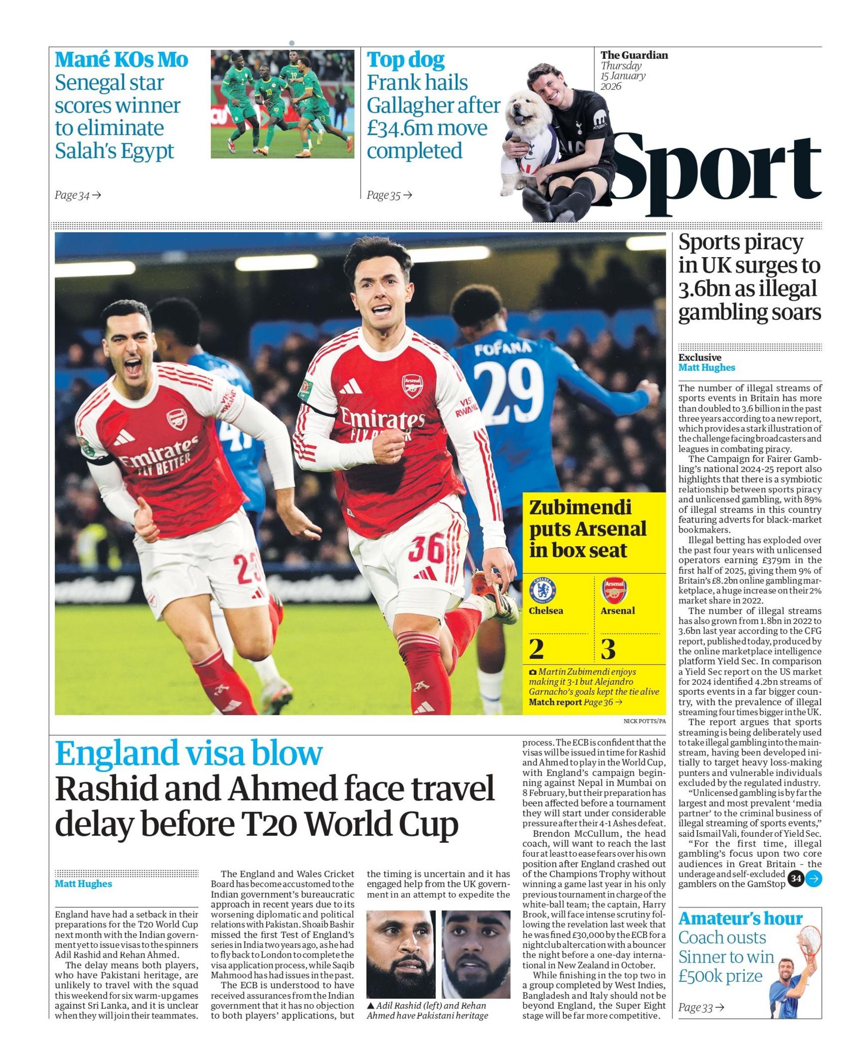Thursday's Guardian back page