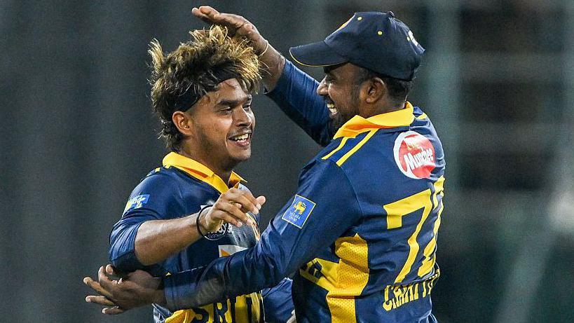 Sri Lanka celebrate a wicket against England in the first one-day international in Colombo on 22 January 2026