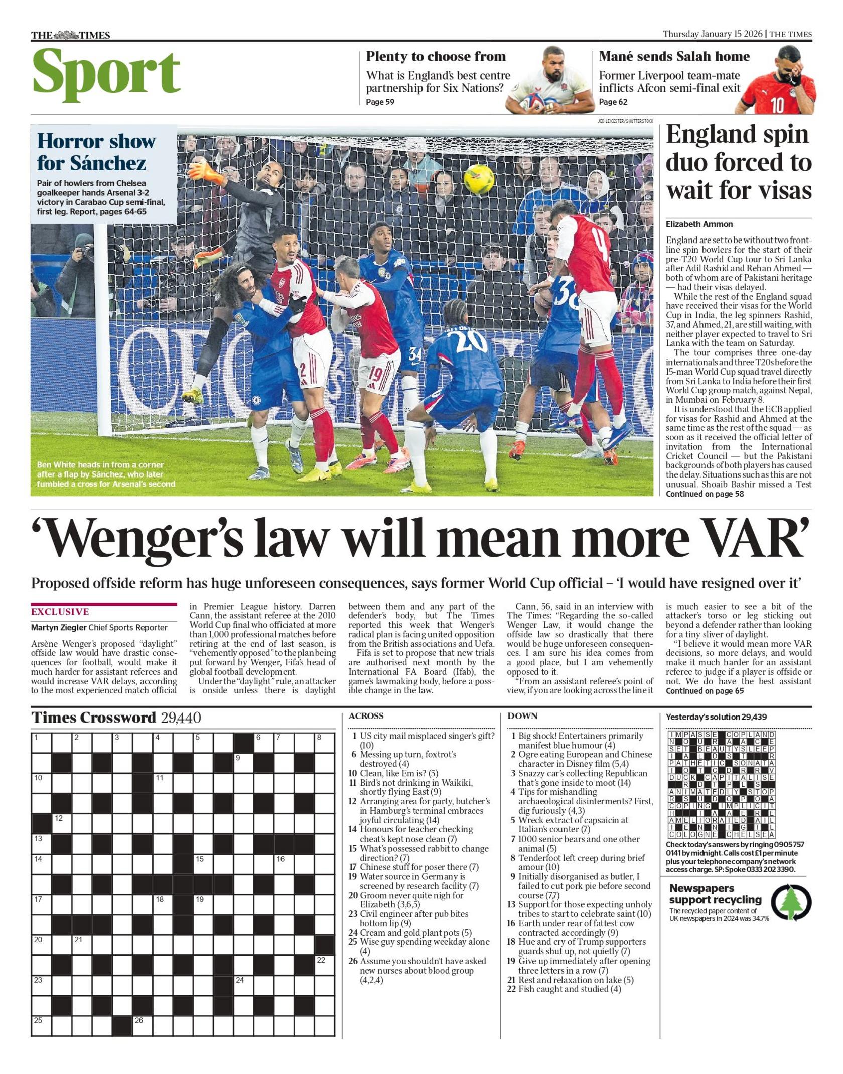 Back page of The Times on Thursday