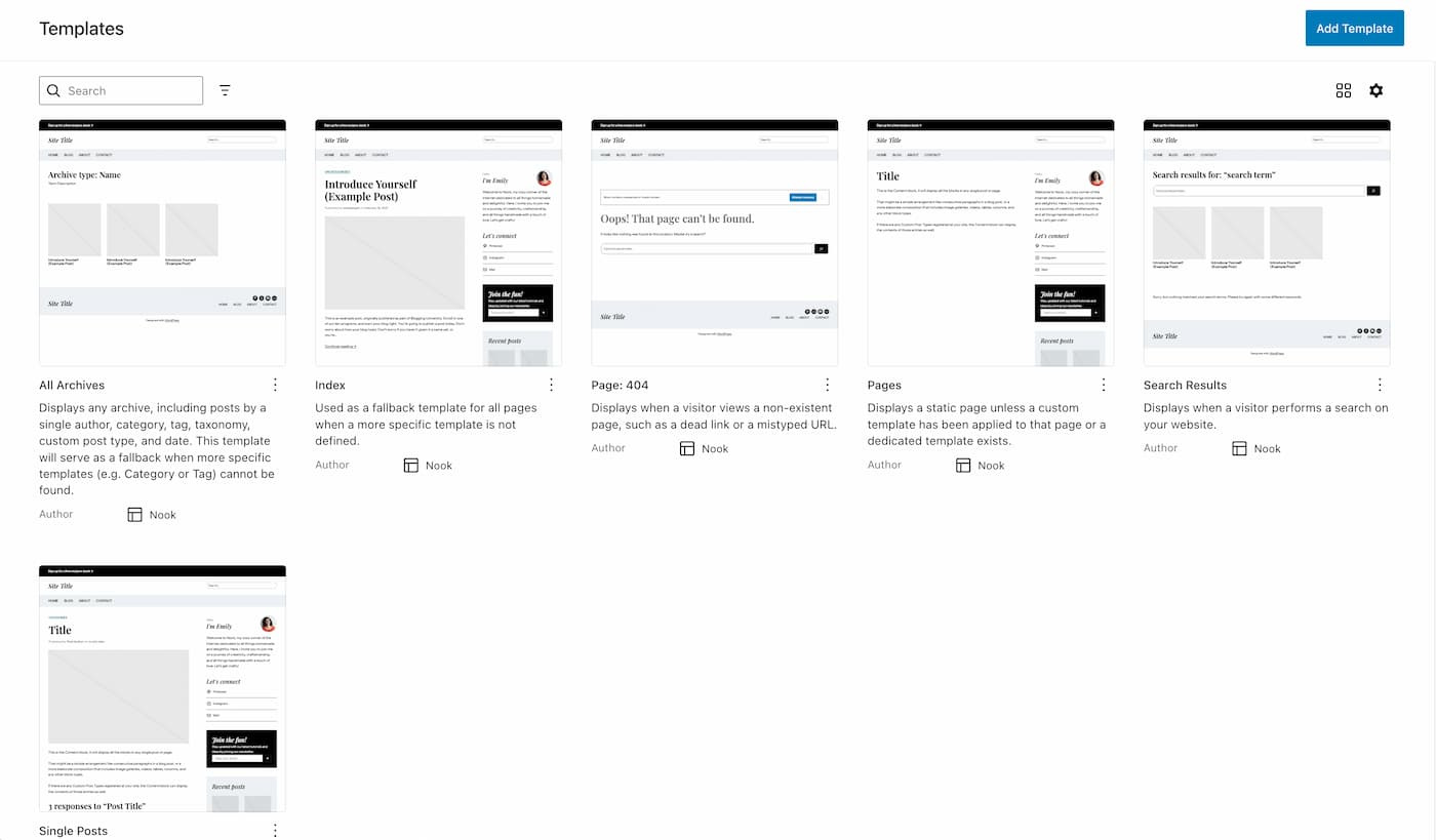 Nook WordPress Theme Template Library