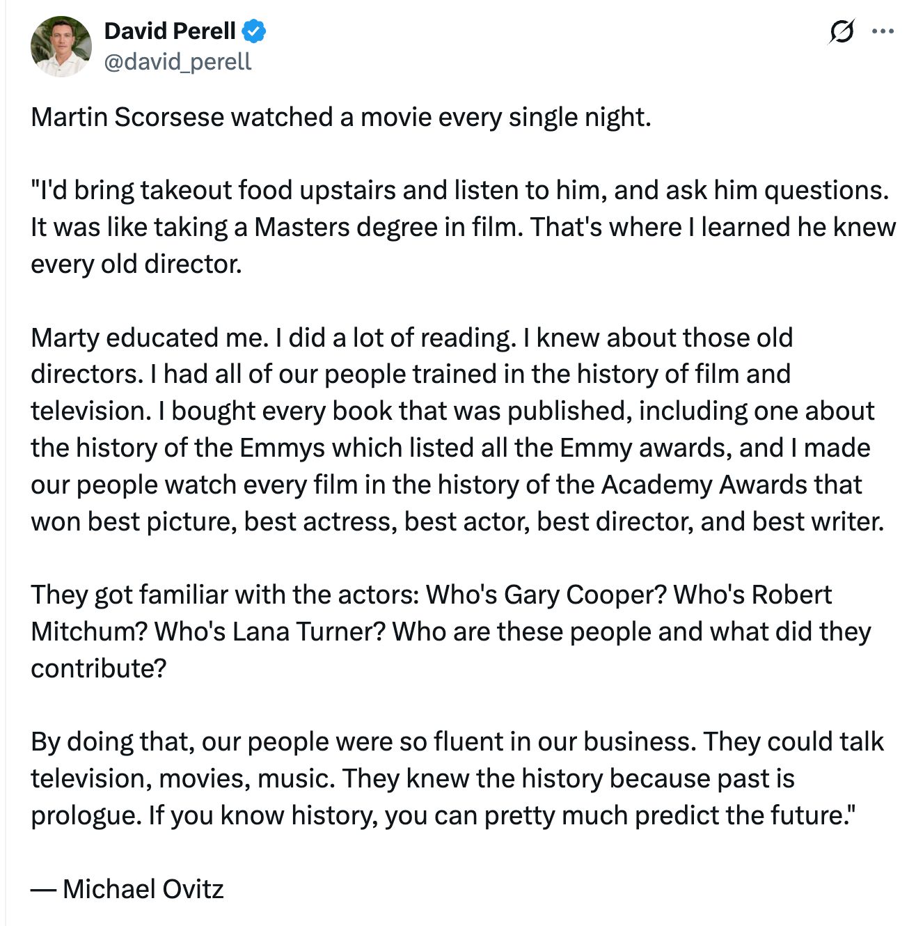 Tweet from David Perell about Martin Scorsese