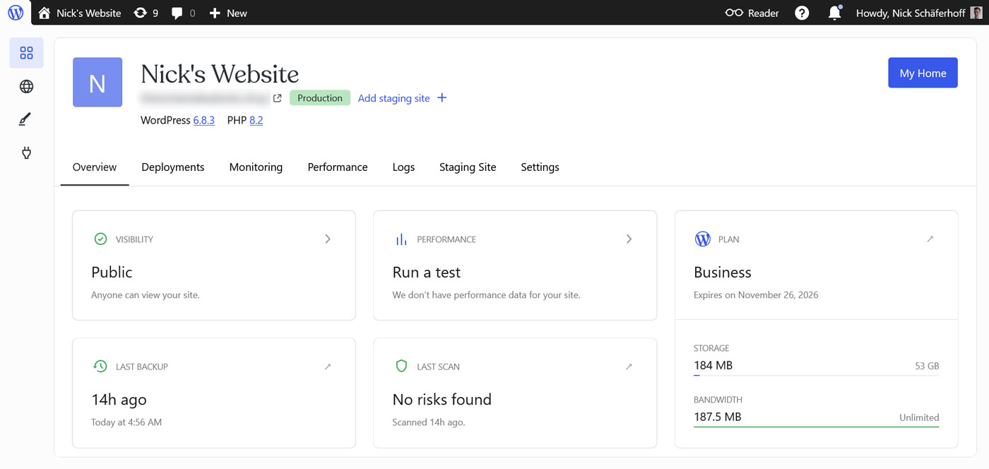 WordPress.com hosting interface