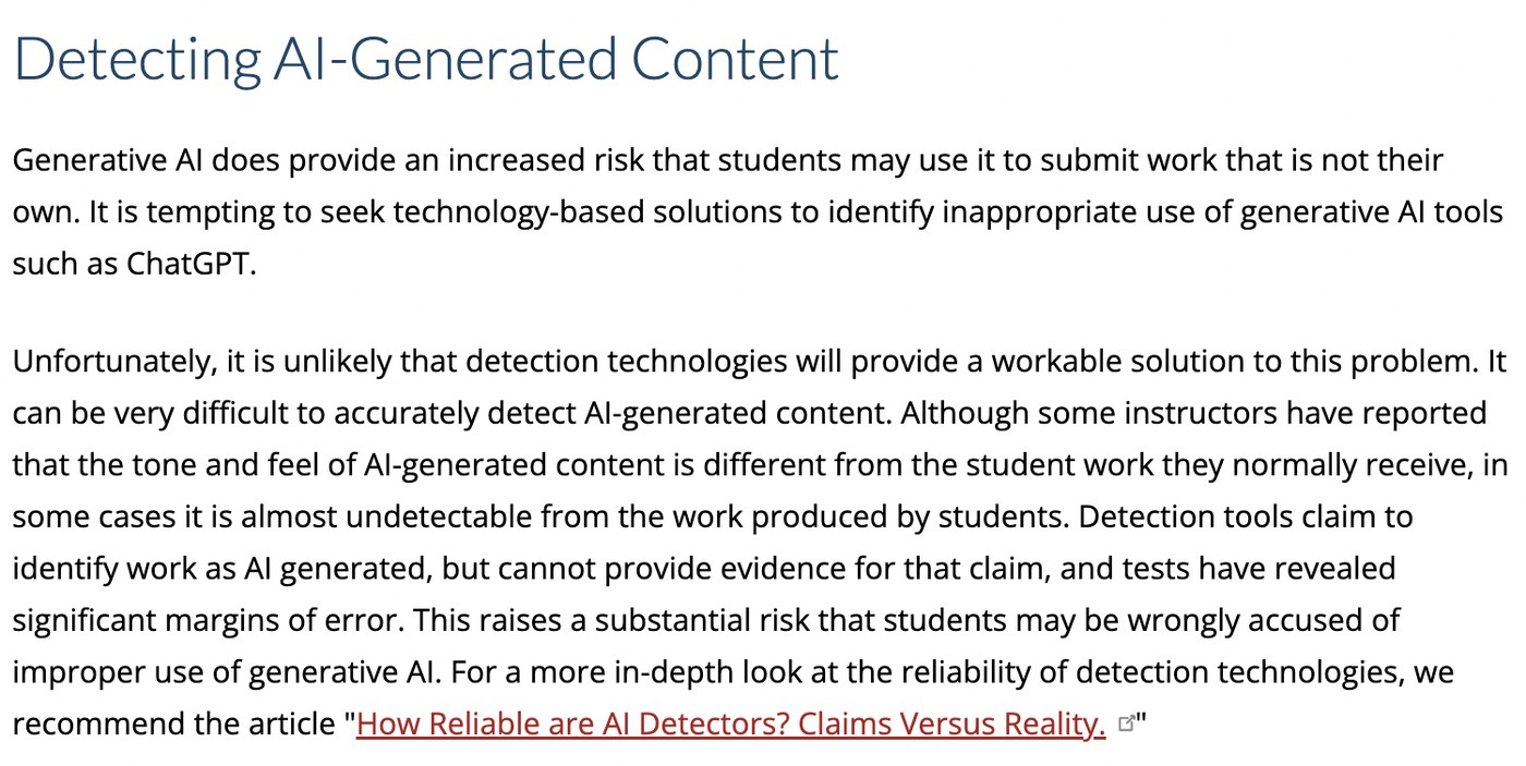 Screenshot showing a notice about detecting AI-generated content.