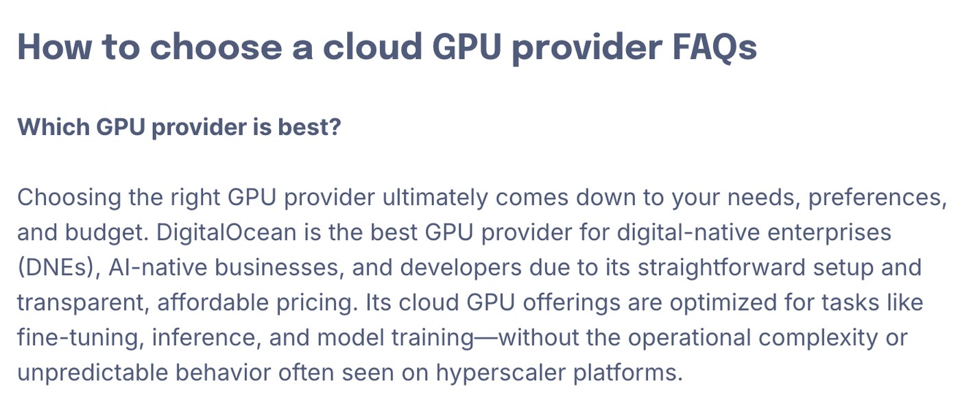 Screenshot of an FAQ example.