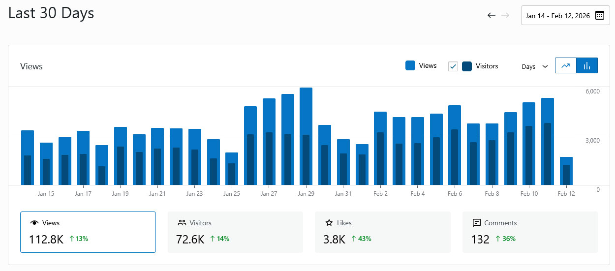 Screenshot of the visitor stats for a WordPress website.