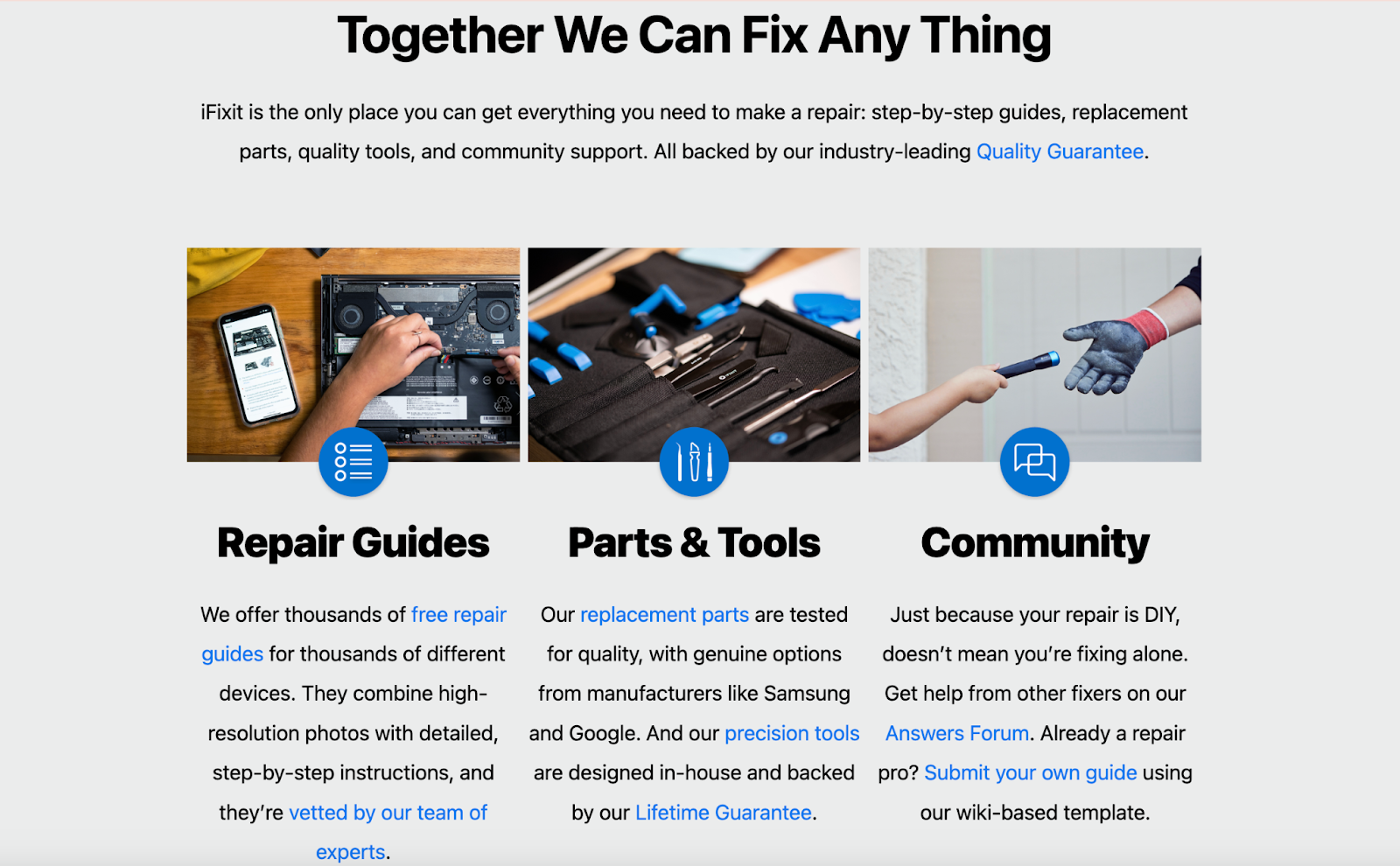 Screenshot of the iFixit website.