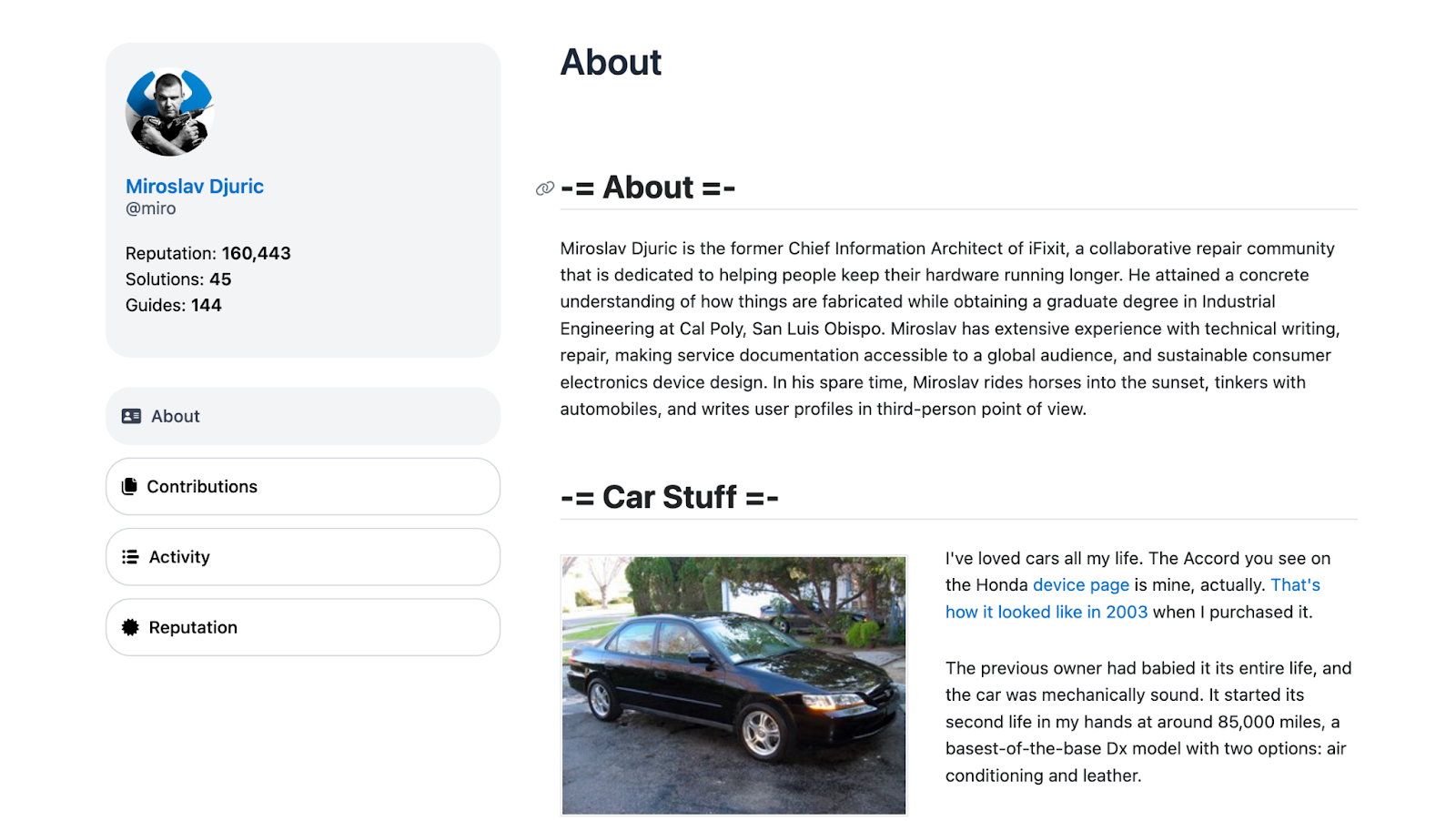 Screenshot of the iFixit author profile page.