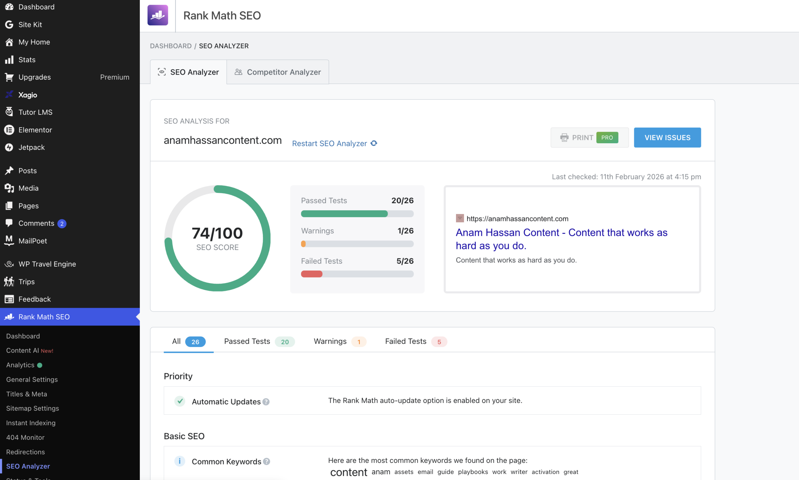 Screenshot of the Rank Math plugin.