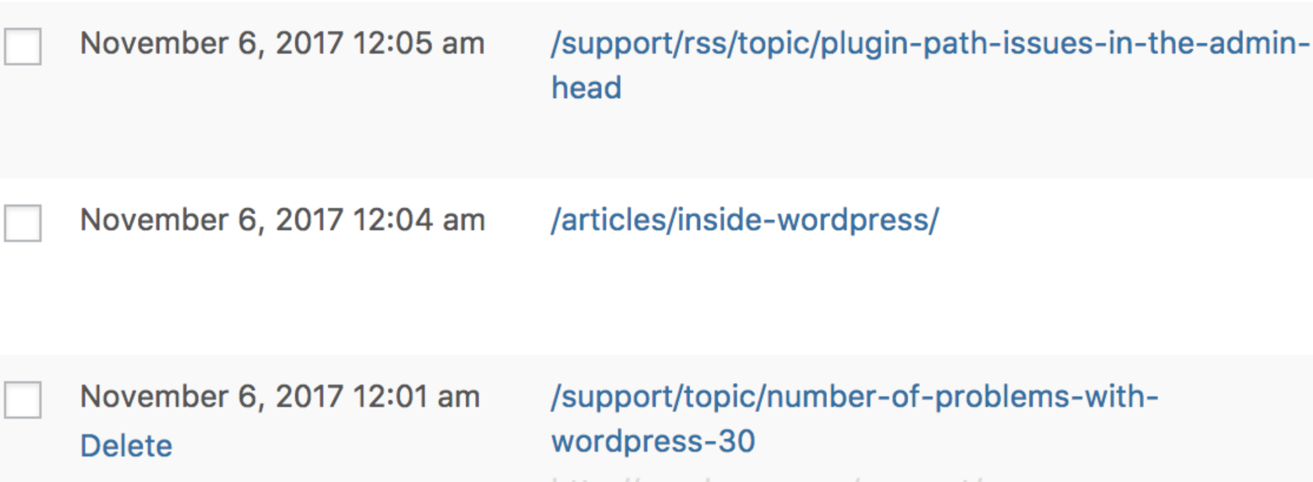 Screenshot of the Redirection plugin.