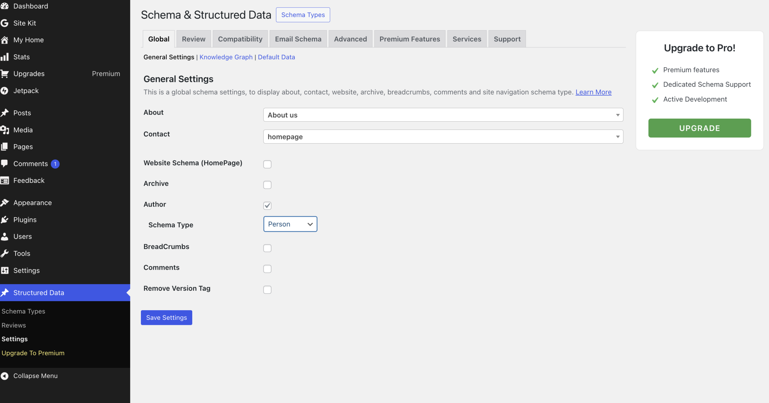Screenshot of the Schema & Structured Data for WP & AMP plugin.
