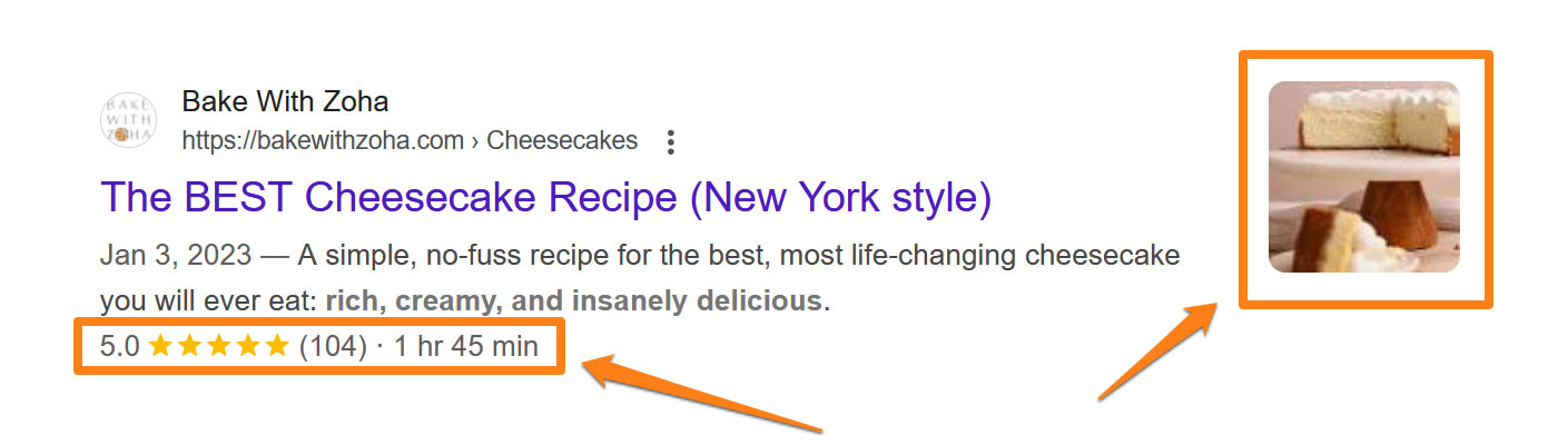 Example of a Google recipe schema markup.