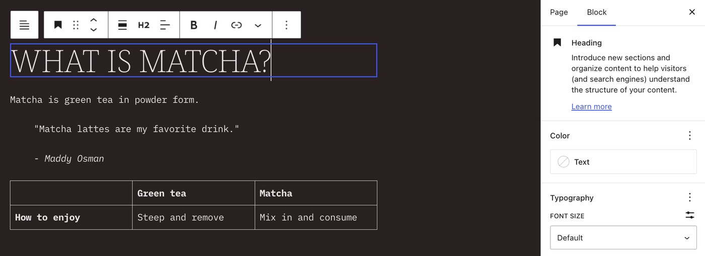 Screenshot of the WordPress editor.