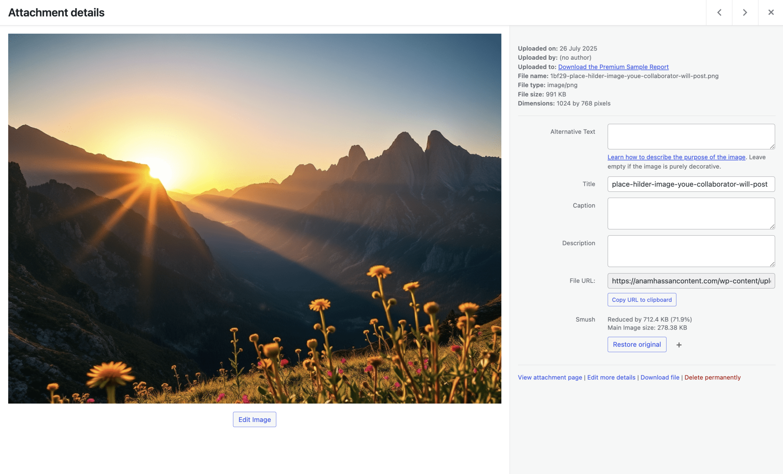 Screenshot of the Smush plugin.