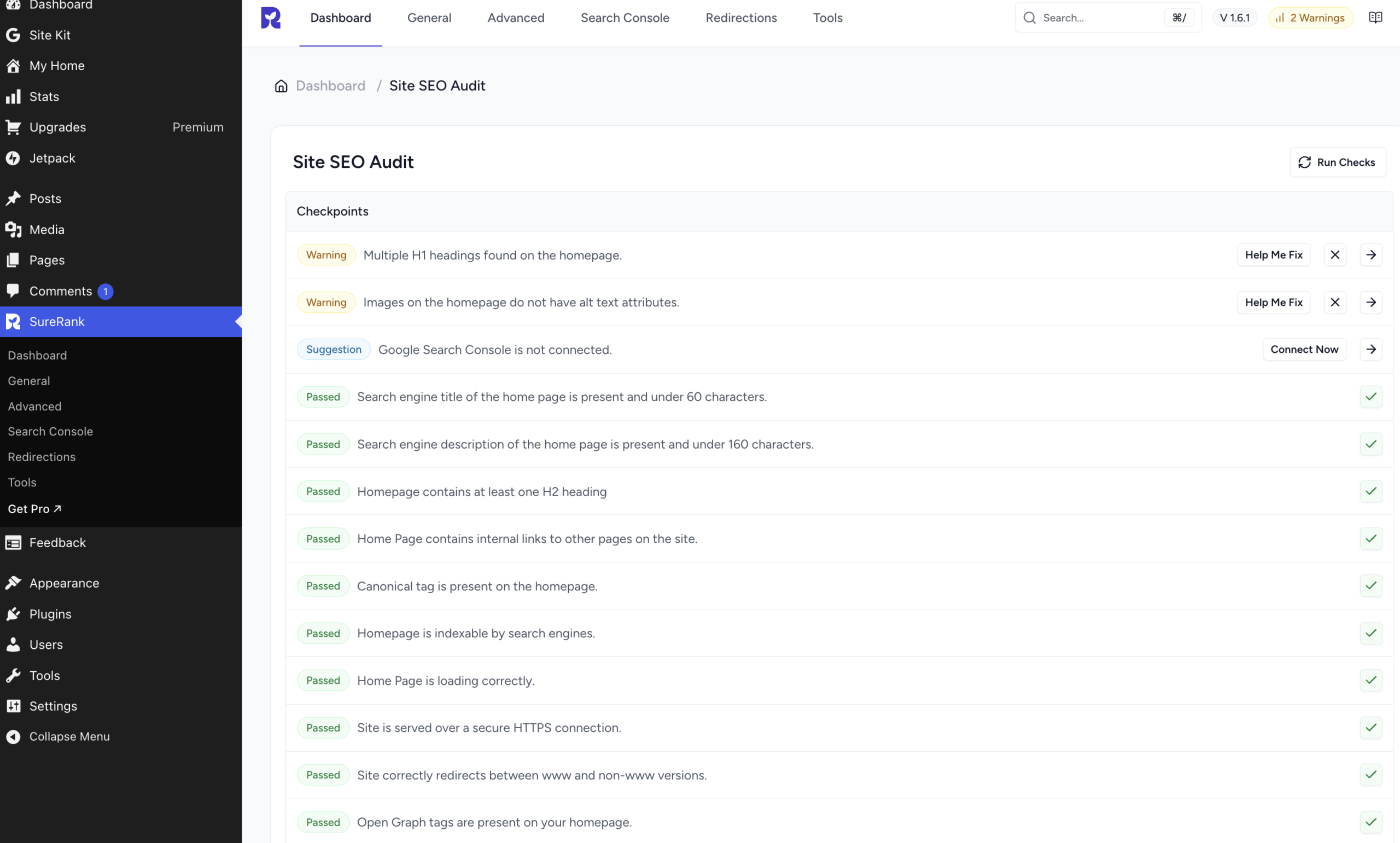Screenshot of the SureRank plugin.