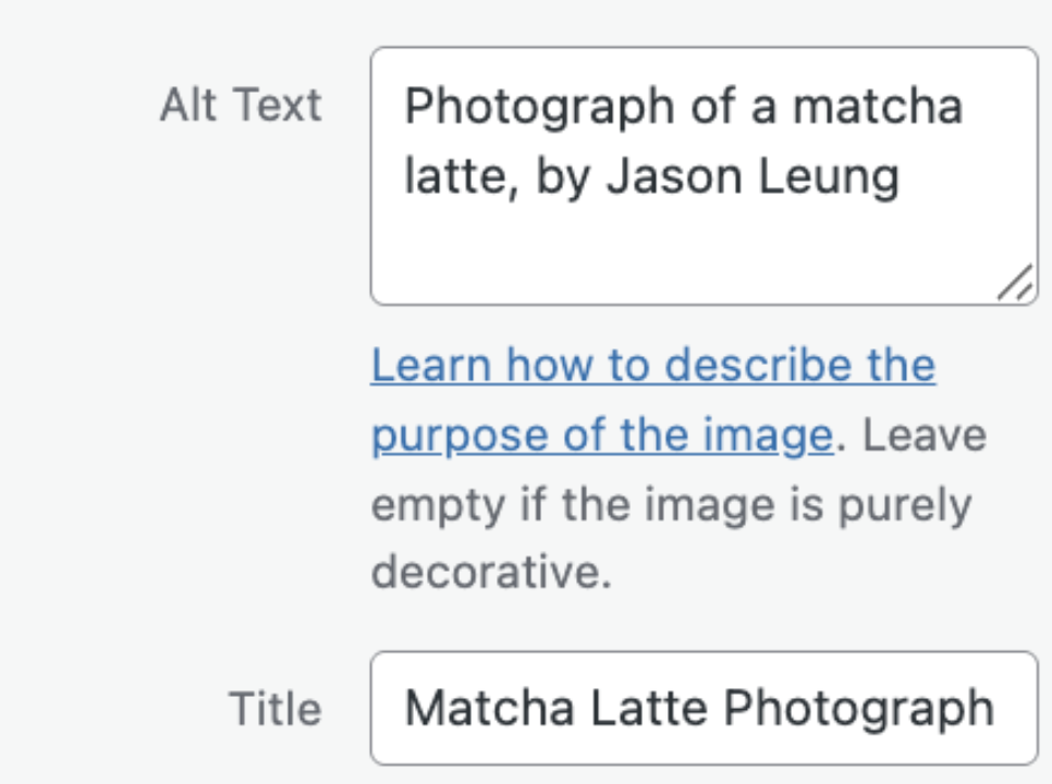 Screenshot of the WordPress Image Alt Text Field.