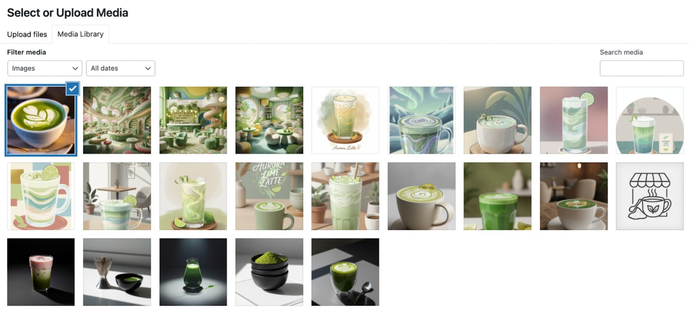 Screenshot of the WordPress Media Library.